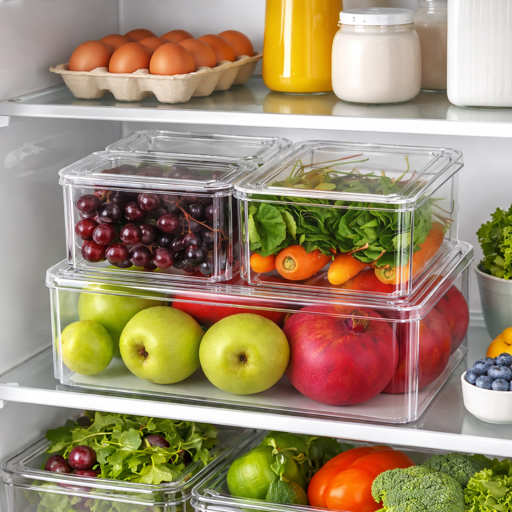 Set de 4 Contenedores Apilables para Refrigerador